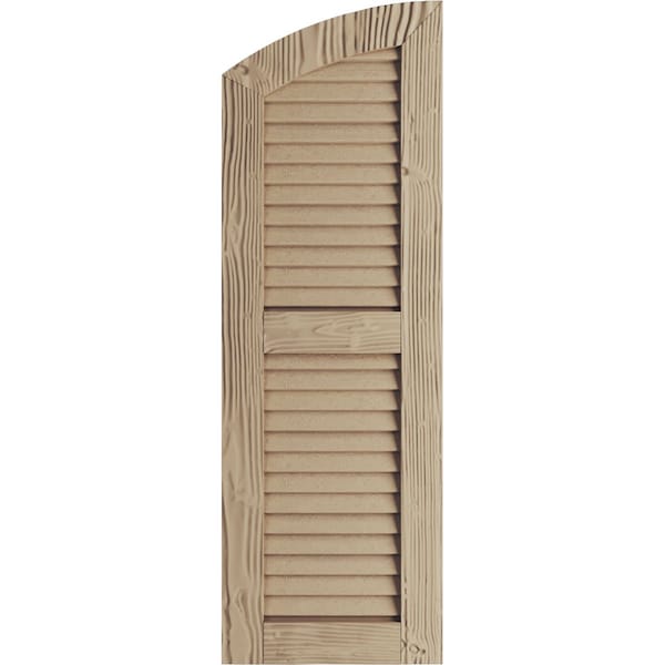 Sandblasted 2 Equal Louver W/Elliptical Top Faux Wood Shutters, 18W X 72H (66 Low Side)